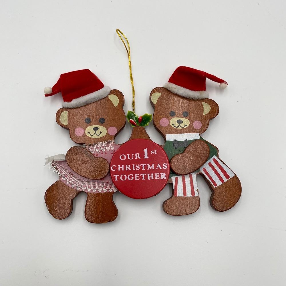 Kurt Adler Our 1st Christmas Together Wooden Bear‎ Ornament Vintage 1996